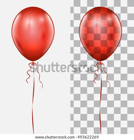 Realistic red balloon isolated on white and checker background vector template.
