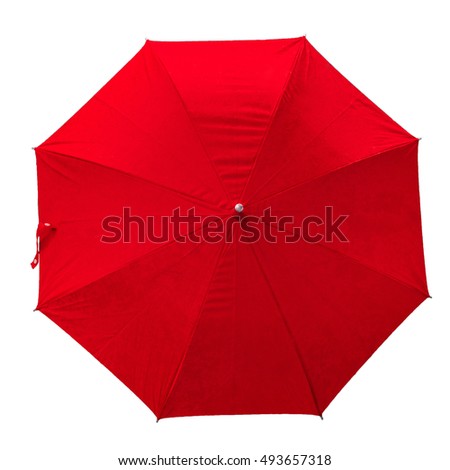Red umbrella. isolated umbrella on white background. top view. image. umbrella with rain Royalty-Free Stock Photo #493657318