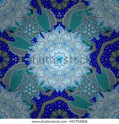Abstract flowers Pattern on Blue Background. Vector Illustration