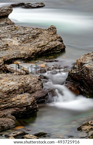 Long exposure of a fast flowing river through and over some rocks