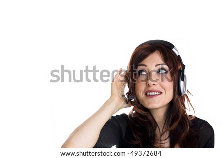 Woman with headphones isolated on white various emotions