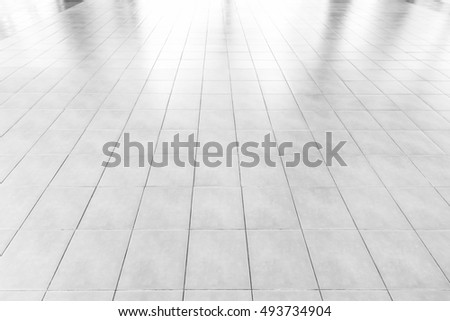 Bedroom white tile background .White tiles floor for bedroom design, kitchen, bathroom and interior design. White tiles floor in perspective view. Clean and symmetrical surface with grid texture.