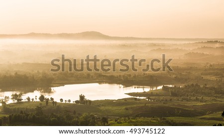 Fog in the morning at Khao-Kho district Petchabun Province Thailand,Misty forest with mountain view