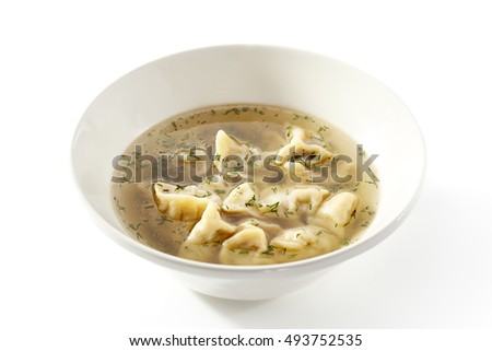 Dumpling Soup Bowl over White