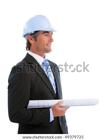 Portrait of a mature male architect against a white background