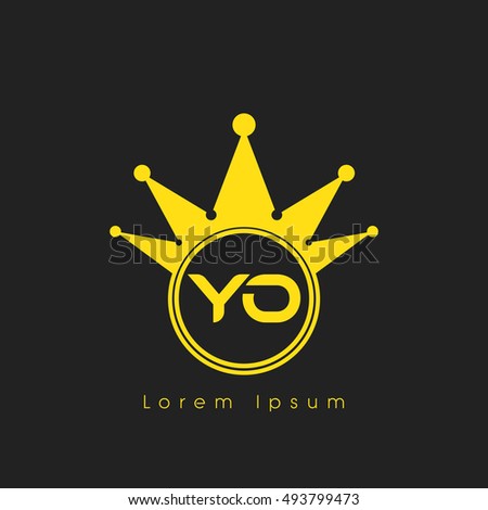 Logo letters Y and O yellow crowned. Crown logotype design template on black background