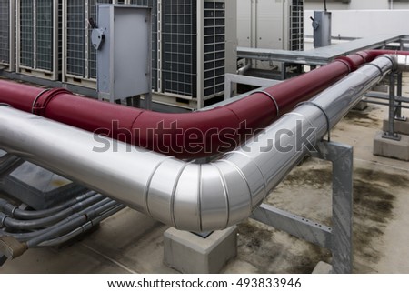 coolant pipe and red  fire water supply   