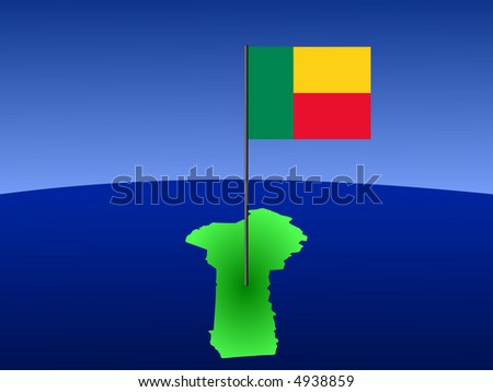 map of Benin and their flag on pole illustration
