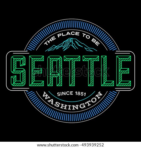 seattle, washington linear emblem design for t shirts and stickers