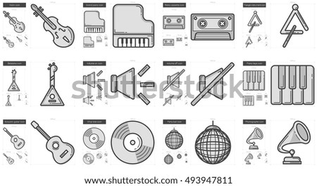 Music vector line icon set isolated on white background. Music line icon set for infographic, website or app. Scalable icon designed on a grid system.