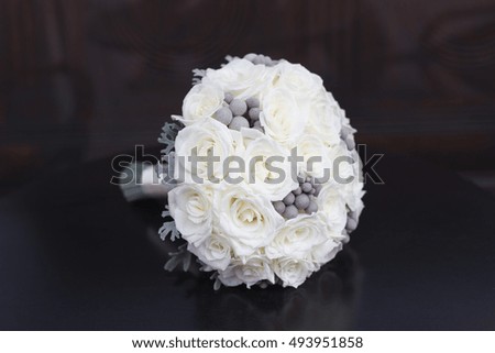 White roses and grey brunia bridal bouquet 