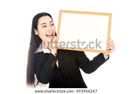 businesswomen holding a blank sign