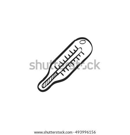 Digital thermometer icon in doodle sketch lines. Medical equipment healthcare doctor