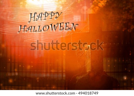 Halloween background, grave in a cemetery