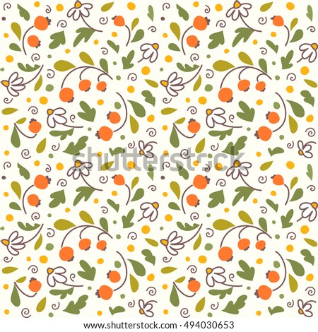 Seamless texture with flowers and berries. A vector.