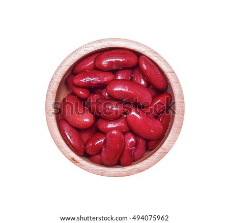Adzuki beans, Cooked red beans in wooden bowls isolated on white background, Top view