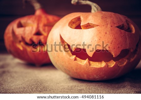 Halloween jack o lanterns with evil smile