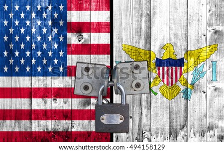 US and Virgin Islands flag on door with padlock