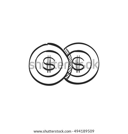 Coin money icon in doodle sketch lines. Wealth banking finance investment