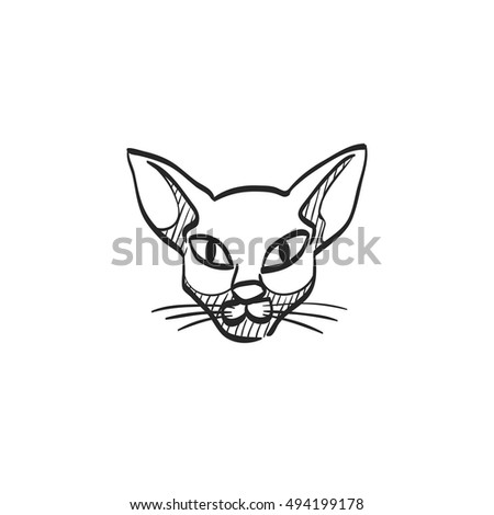 Cat icon in doodle sketch lines. Animal Halloween symbol dark black kitten fear