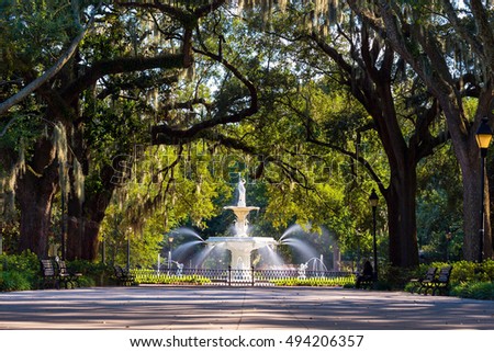 Famous historic Forsyth Fountain in Savannah, Georgia USA

 Royalty-Free Stock Photo #494206357