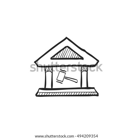 Auction house icon in doodle sketch lines. Business bidding market court government