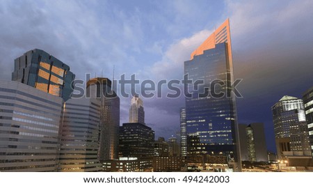 Minneapolis city skyline sunset to twilight transition