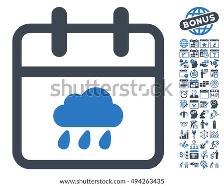 Rainy Day pictograph with bonus calendar and time management clip art. Vector illustration style is flat iconic bicolor symbols, smooth blue colors, white background.