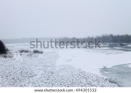 Winter river in Carpathian mountains