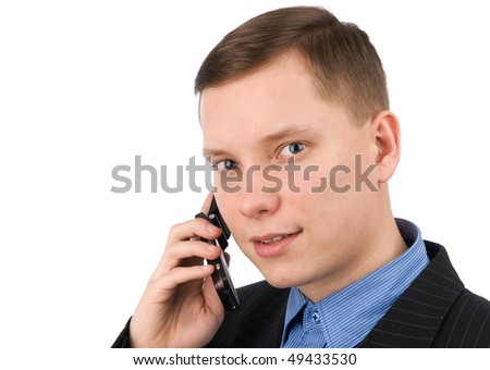 businessman talking on his mobile phone isolated on a white