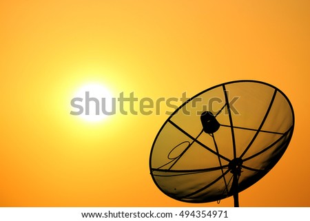 Satellite silhouette with the  golden sky on sunset time