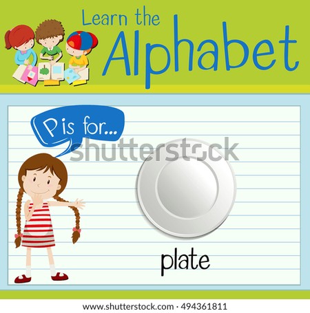 Flashcard letter P is for plate illustration