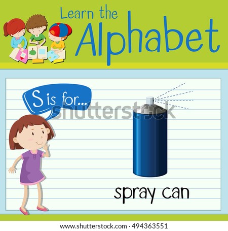Flashcard letter S is for spray can illustration