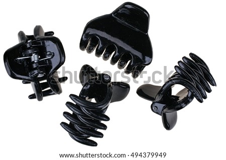 Black hair claw clips isolated on white background with clipping path Royalty-Free Stock Photo #494379949