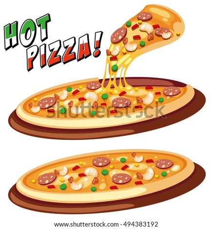 Two trays of Italian pizza illustration