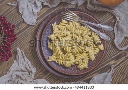 Pasta with pumpkin cream sauce and blue cheese  