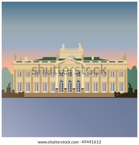 Northern facade of the Lazienki Royal Palace in Warsaw. Vector color illustration.
