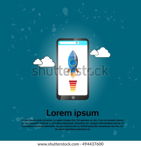 Cell Smart Phone Innovation Modern Application Space Rocket Flat Vector Illustration