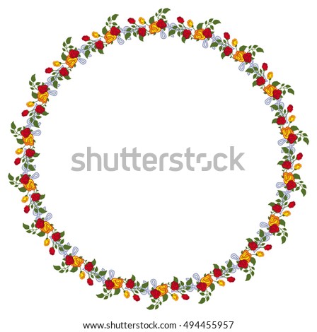 Round frame with roses with free space for text or photo. Flower wreaths. Raster clip art.