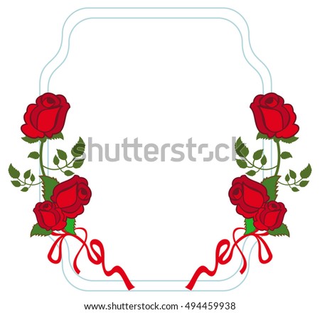 Vertical frame with red roses. Copy space. Raster clip art.