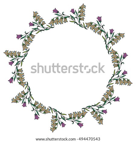 Color round frame with bluebells. Copy space. Raster clip art.