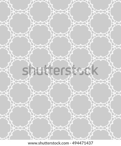 Seamless vector geometric background in arabian style. Islamic pattern, ethnic ornament. Endless hexagonal texture for wallpaper, banners, invitation cards. Gray and white graphic lace background