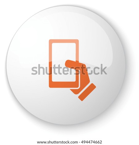 Glossy white web button with orange Smartphone  icon on white background