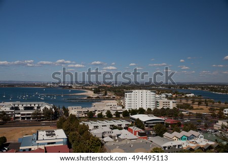 The view from the top of Marlston Hill Lookout Bunbury Western Australia WA with harbour and industrie
