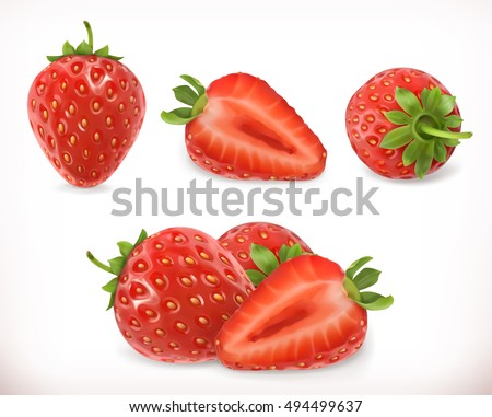 Strawberry. Sweet fruit. 3d vector icons set. Realistic illustration Royalty-Free Stock Photo #494499637