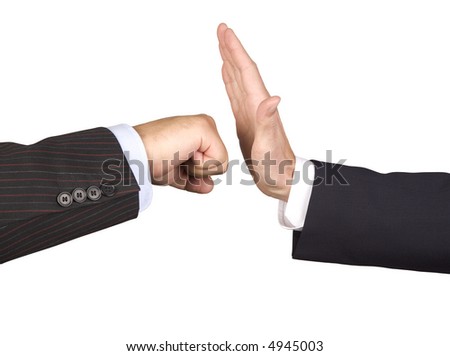 Business hands fight on white background with clipping path.