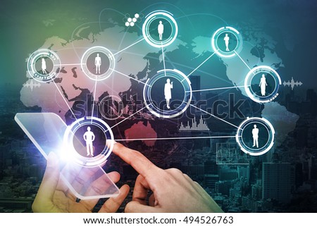 transparent smart phone and world people network, abstract image visual