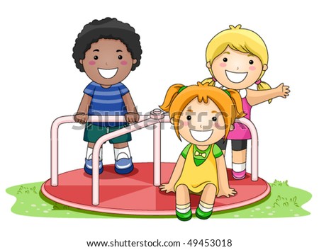 Children on Merry Go Round in the Park - Vector