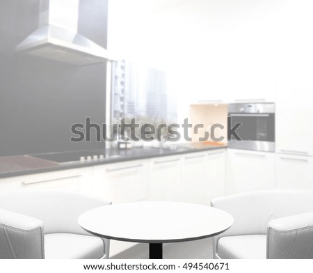 Table Top And Blur Kitchen Room of The Background