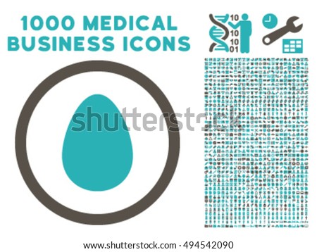 Egg icon with 1000 medical business grey and cyan vector pictograms. Clipart style is flat bicolor symbols, white background.